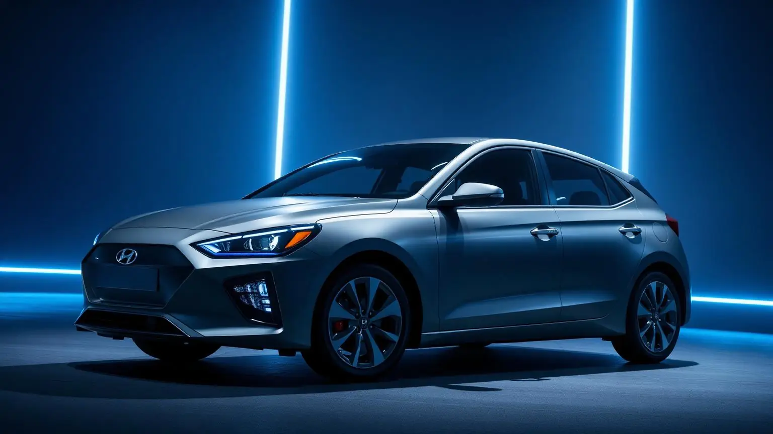 Hyundai Ioniq 5 N cinza com luzes azuis